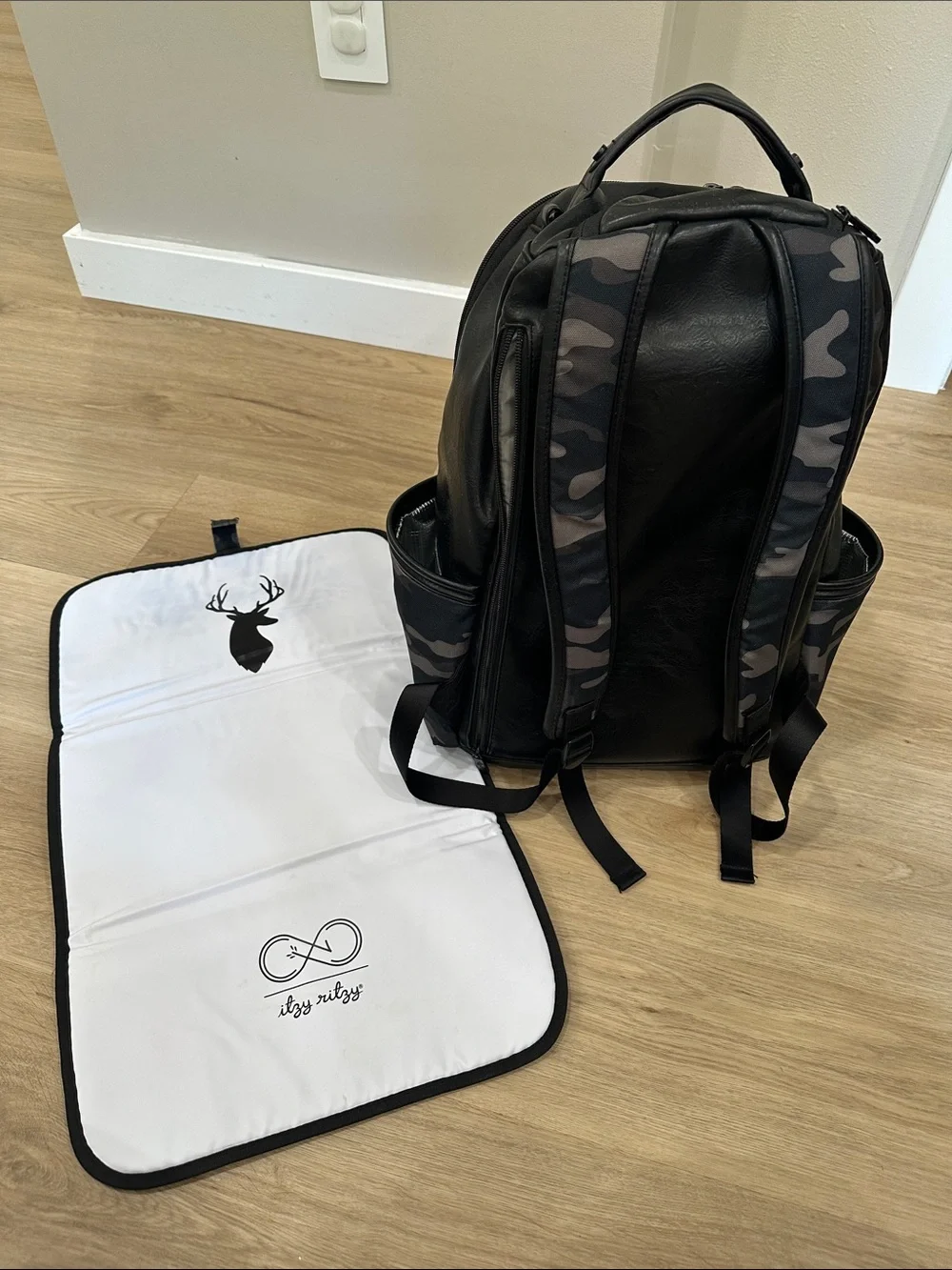 Itzy ritzy Chelsea and Cole collection black camo diaper bag